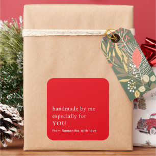Minimalist Handmade Especially For You Red White Square Sticker