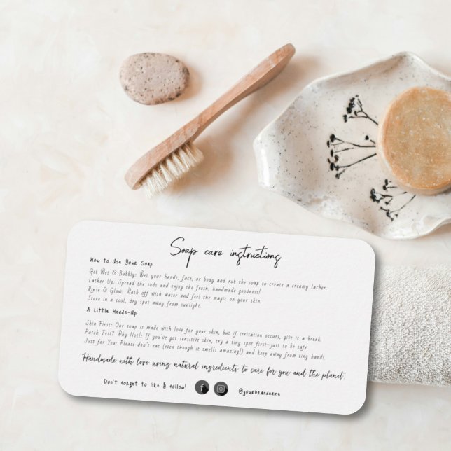 Minimalist Handmade Soap Care Instruction Shop Calling Card (Creator Uploaded)