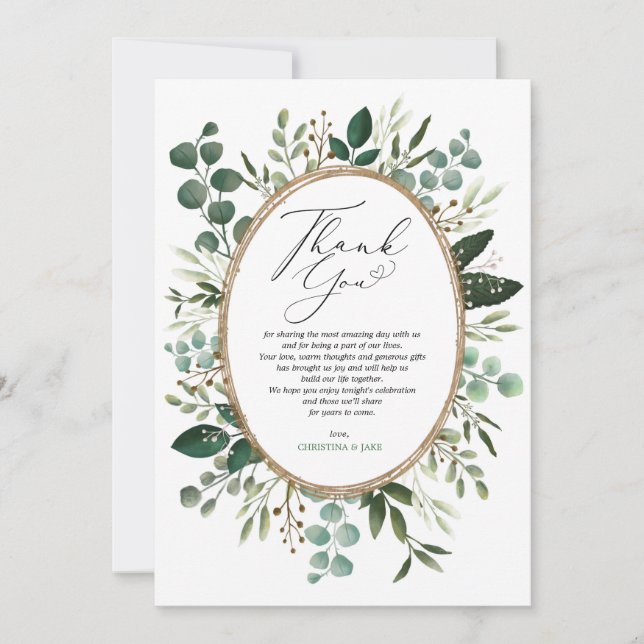Minimalist Handpainted Eucalyptus Greenery Wedding Thank You Card (Front)