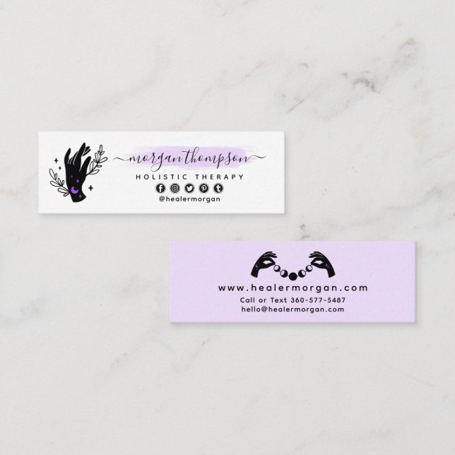 Minimalist Hands & Moon Phases Metaphysical Reiki Mini Business Card (Front/Back)