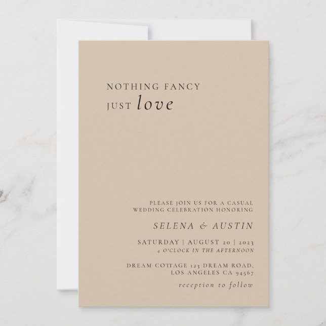 Minimalist Handscript Nothing Fancy Just Love Invitation (Front)