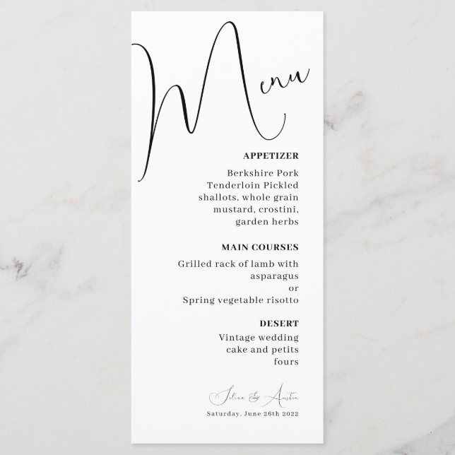 Minimalist Handscript Text and Photo wedding menu (Front)