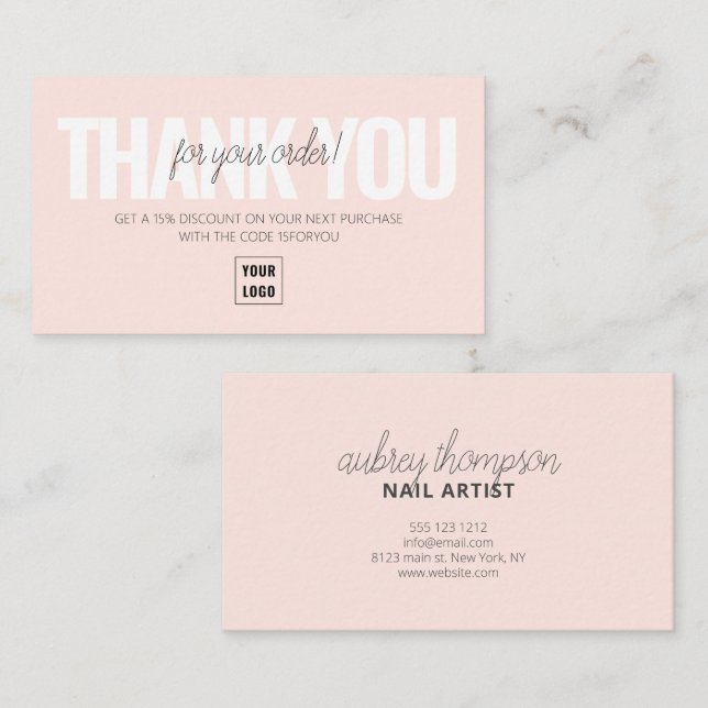 Minimalist Handwriting Calligraphy Thank You Business Card (Front/Back)