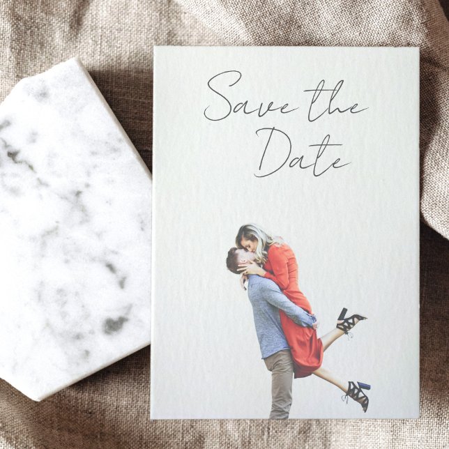 Minimalist Handwriting Full Photo Overlay Wedding Save The Date (Creator Uploaded)