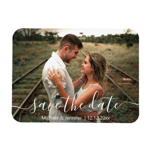 Minimalist Handwriting Save the Date Photo Magnet (Horizontal)