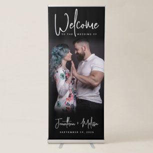 Minimalist Handwriting Script Photo Wedding Retractable Banner