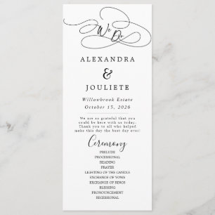 Minimalist Handwriting Simple Modern Wedding Progr Programme