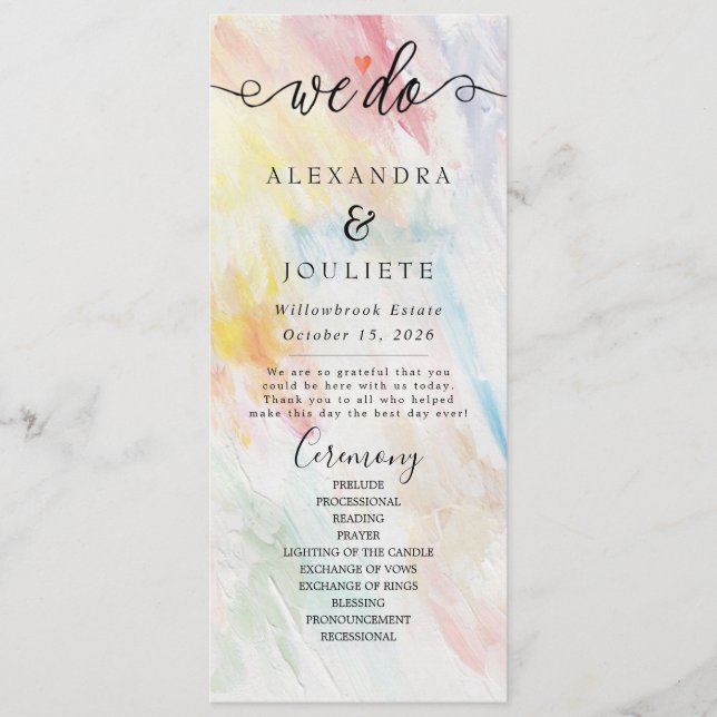 Minimalist Handwriting Simple Modern Wedding Progr Programme (Front)