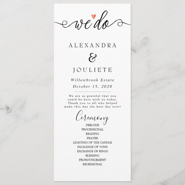 Minimalist Handwriting Simple Modern Wedding Progr Programme (Front)