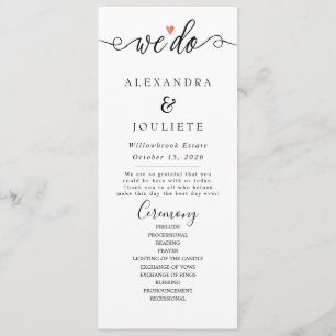 Minimalist Handwriting Simple Modern Wedding Progr Programme