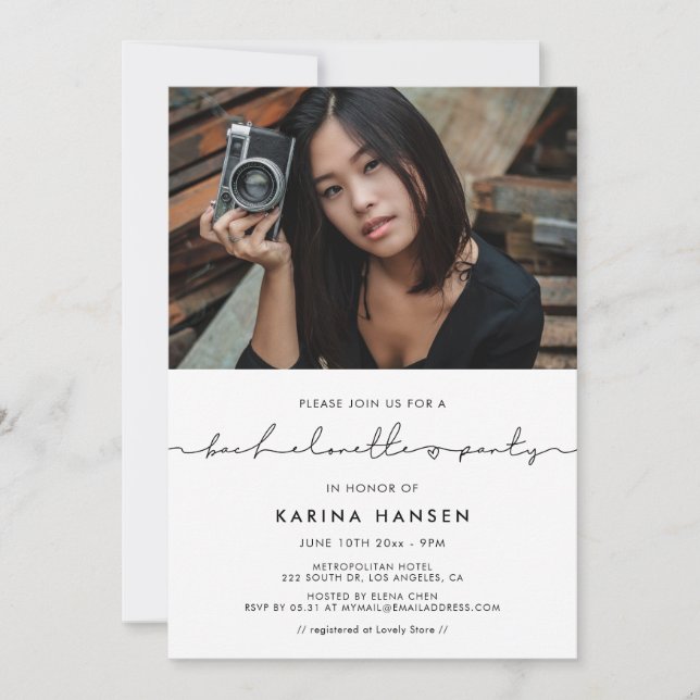 Minimalist handwritten Bachelorette Party photo Invitation (Front)