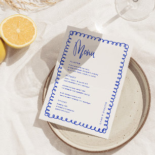 Minimalist Handwritten Blue French Wedding Menu