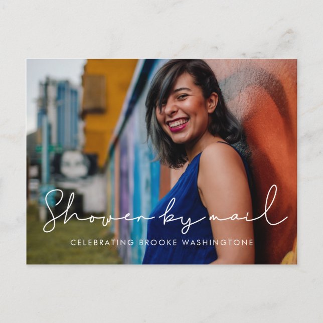 Minimalist handwritten Bridal Shower by mail photo Postcard (Front)