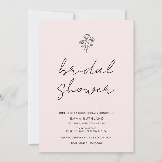 Minimalist Handwritten Bridal Shower  Invitation (Front)