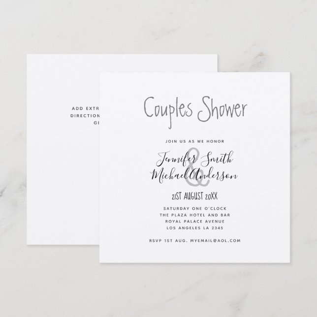 Minimalist Handwritten Couples Shower Square KRAFT Invitation (Front/Back)
