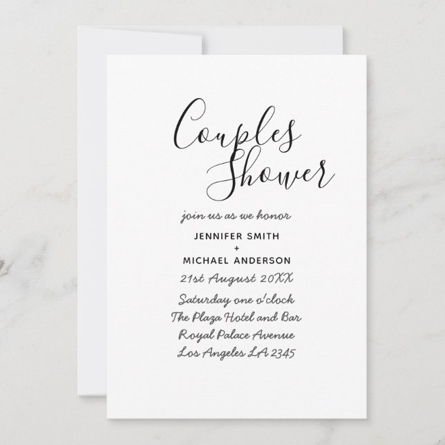 Minimalist Handwritten Couples Shower White Invitation (Front)