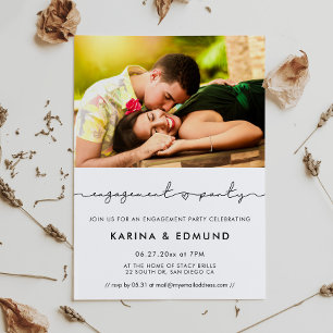 Minimalist handwritten engagement party photo invitation