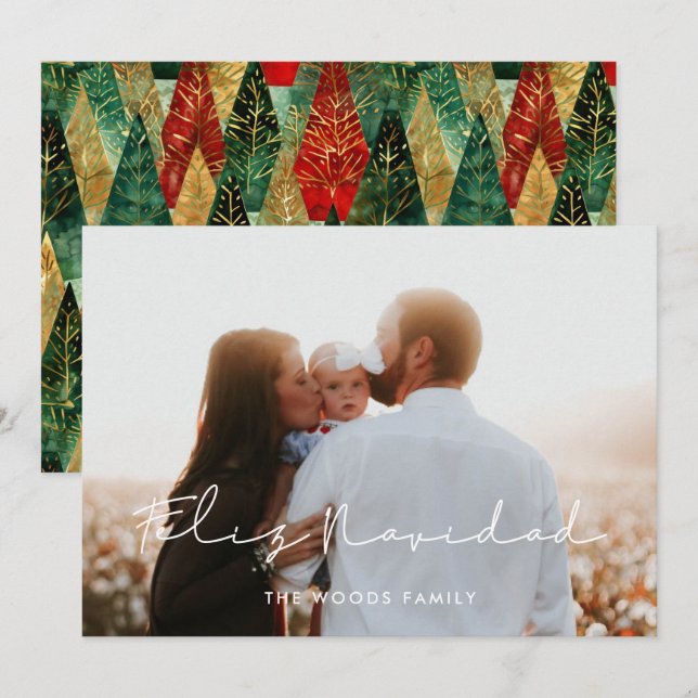 Minimalist Handwritten Feliz Navidad Photo Holiday Card (Front/Back)