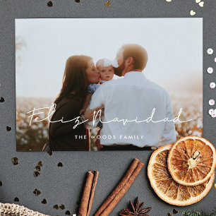 Minimalist handwritten Feliz Navidad photo Postcard