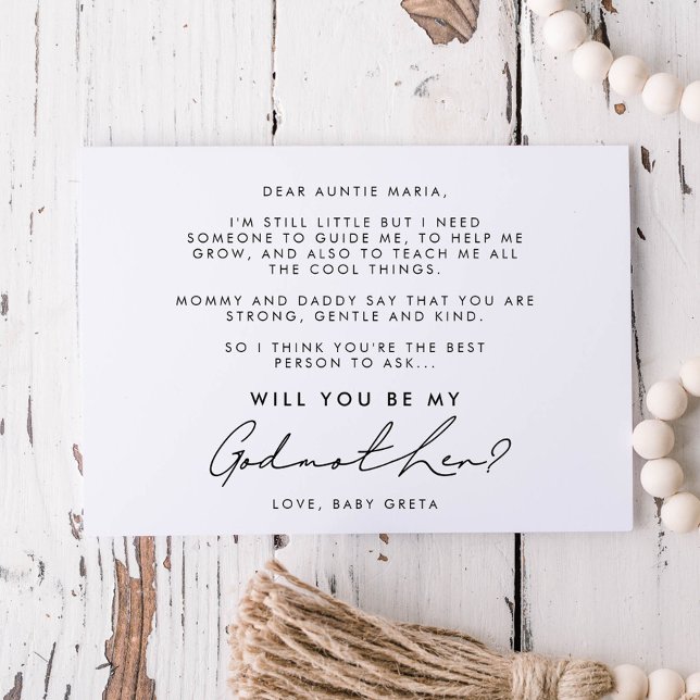 Minimalist handwritten Godmother proposal  card (Creator Uploaded)
