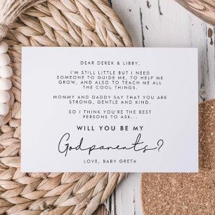 Minimalist handwritten Godparents proposal card