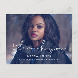 Minimalist handwritten graduation Thank you photo Postcard