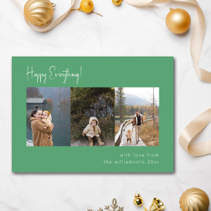 Minimalist Handwritten Green Multi Photo Four Holiday Card