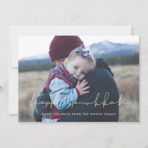 Minimalist handwritten Happy Hanukkah photo Holiday Card