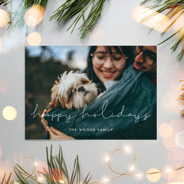Minimalist Handwritten Happy Holidays Photo Holiday Card (Creator Uploaded)