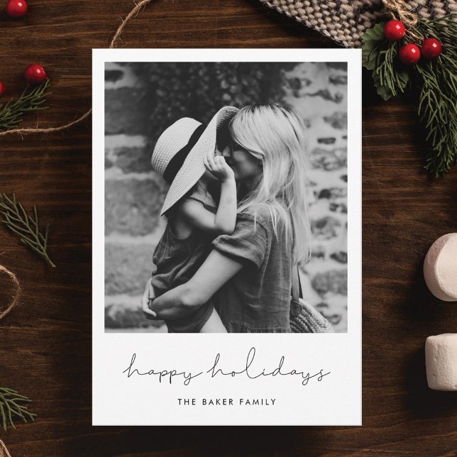 Minimalist handwritten Happy holidays photo Holiday Card (Creator Uploaded)