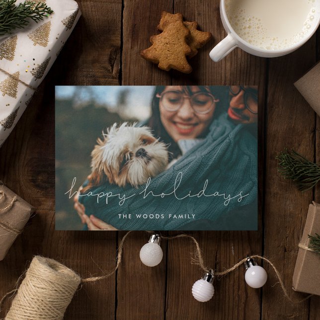 Minimalist handwritten Happy Holidays photo Postcard (Creator Uploaded)