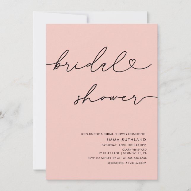 Minimalist Handwritten Heart Bridal Shower Invitat Invitation (Front)