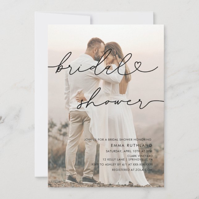 Minimalist Handwritten Heart Bridal Shower  Invitation (Front)