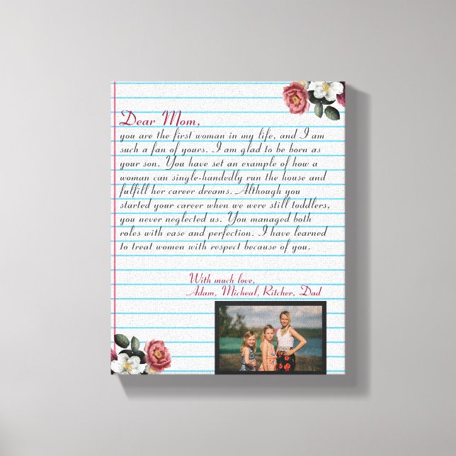 Minimalist handwritten love letter mum message  canvas print (Front)