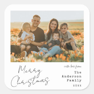 Minimalist Handwritten Merry Christmas Photo Square Sticker