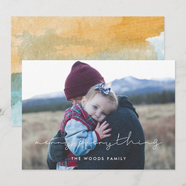 Minimalist Handwritten Merry Everything Photo Holiday Card (Front/Back)