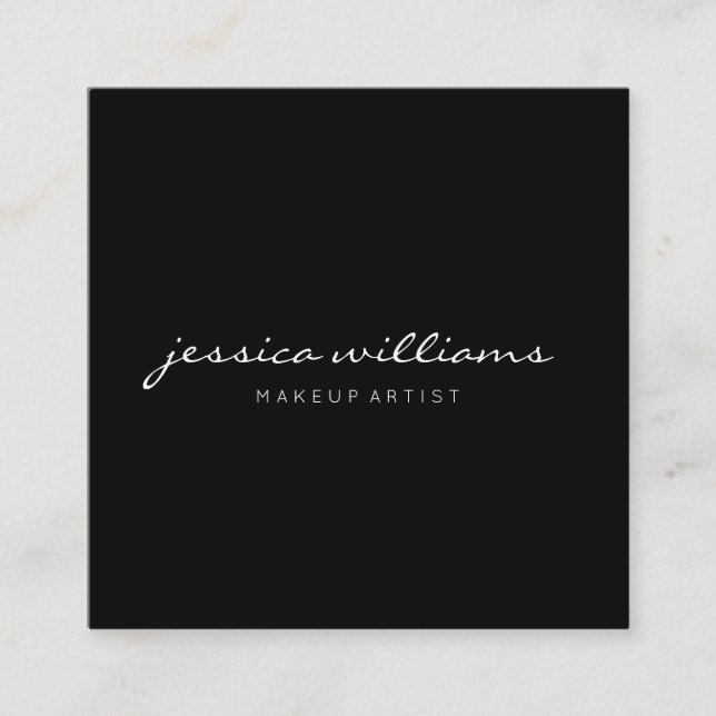 Minimalist Handwritten Modern Professional Black Square Business Card (Front)