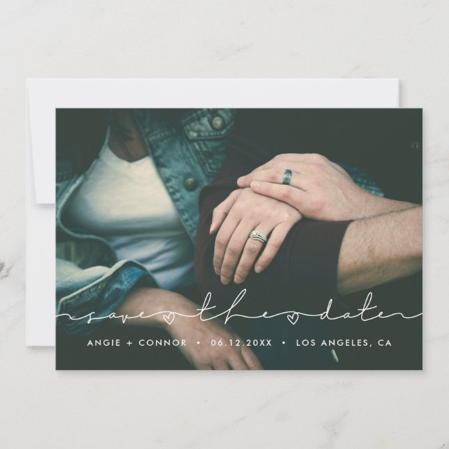 Minimalist Handwritten Photo Save The Date Card (Front)