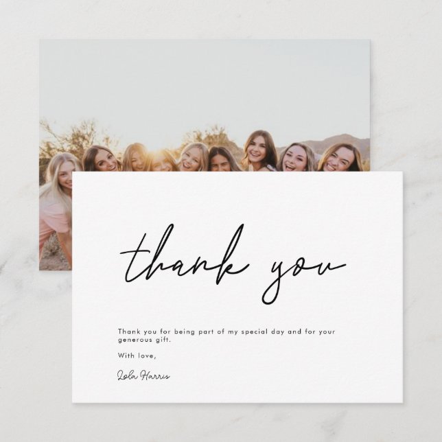 Minimalist Handwritten Script Black Bridal Shower Thank You Card (Front/Back)