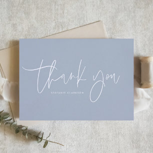Minimalist Handwritten Script Dusty Blue Thank You Card