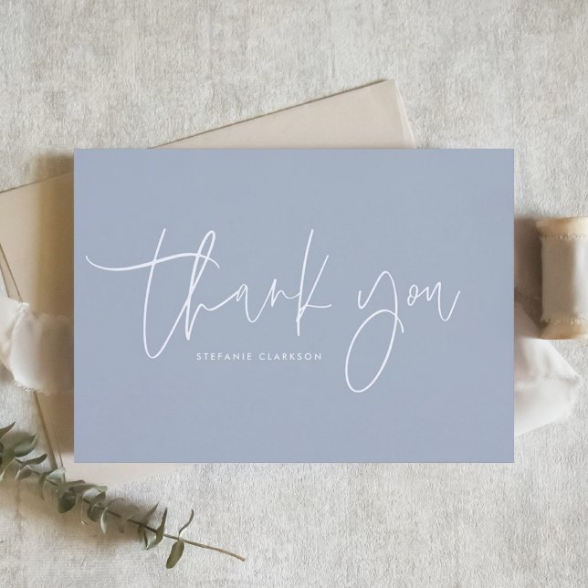 Minimalist Handwritten Script Dusty Blue Thank You Card (Customizable thank you card featuring minimalist script. Available in other colors. )