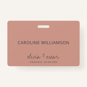Minimalist Handwritten Script Dusty Rose Custom ID Badge