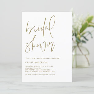 Minimalist Handwritten Script Gold Bridal Shower Invitation