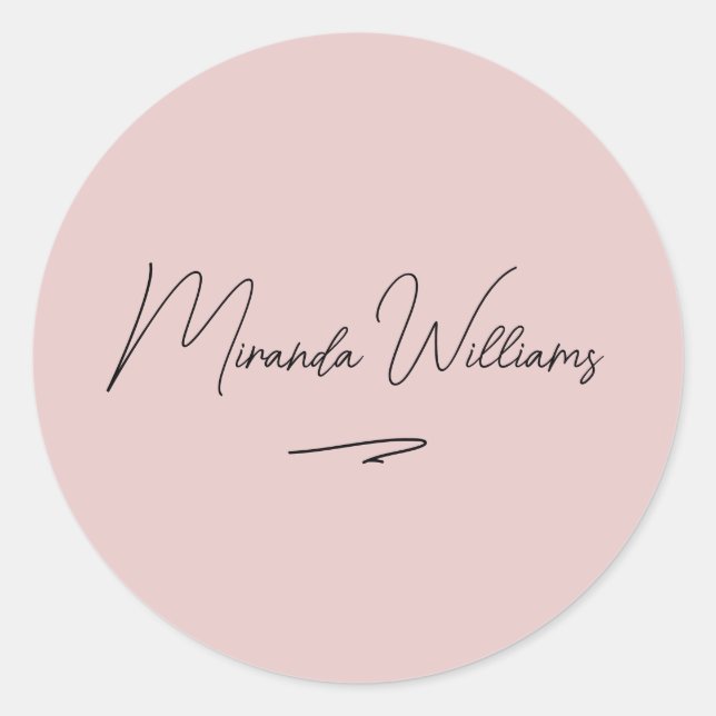 Minimalist Handwritten Script Name Blush Pink Classic Round Sticker (Front)