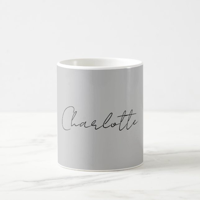 Minimalist Handwritten Script Name Grey Coffee Mug (Center)