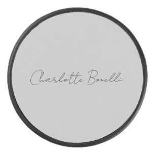 Minimalist Handwritten Script Name Grey Hockey Puck