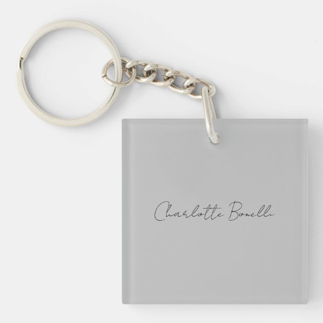 Minimalist Handwritten Script Name Grey Key Ring (Front)
