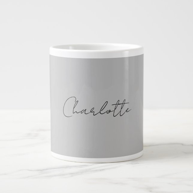 Minimalist Handwritten Script Name Grey Large Coffee Mug (Front)