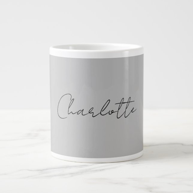 Minimalist Handwritten Script Name Grey Large Coffee Mug (Front)
