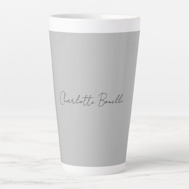 Minimalist Handwritten Script Name Grey Latte Mug (Front)